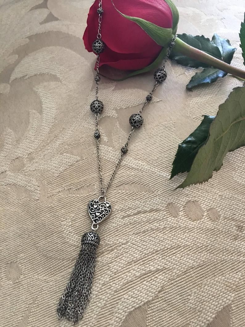 Silver Heart Tassel Necklace For Current Ornate Hearts Tassel Necklaces (View 1 of 25)