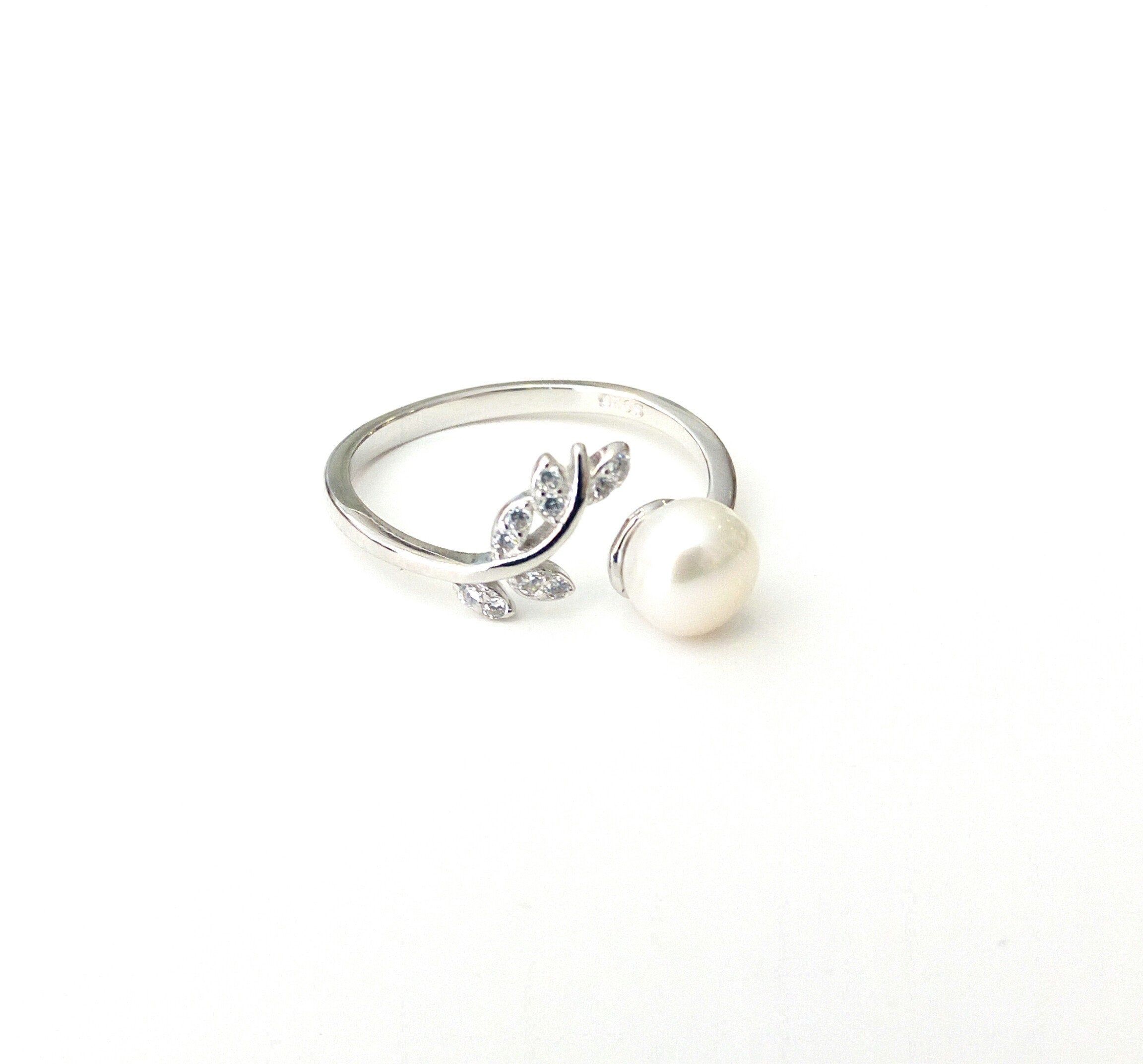 Silver Pearl Ring, Wedding Pearl Ring, Sterling Silver Ring, Bridal Ring,  Anniversary Ring Gift, Adjustable Ring, Silver 925 Open Band Ring Within Most Popular Sparkling Square &amp; Circle Open Rings (View 22 of 25)