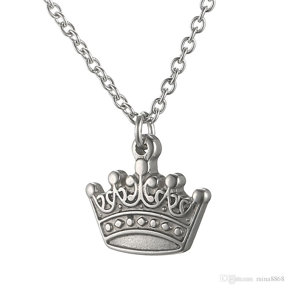 Silver Plated Royal Crown Pendant Necklace Simple Handmade Fashion  Stainless Steel Long Chain Necklace For Women Men Intended For Most Popular Tiara Crown Collier Necklaces (View 11 of 25)