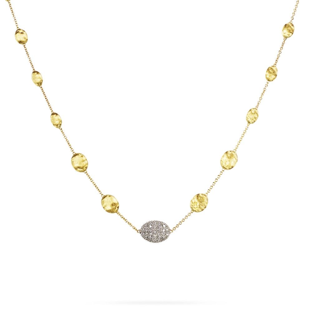 Siviglia 18ct Yellow Gold Brush Finish Bead & Diamond Pave Necklace Intended For 2019 Beads & Pavé Necklaces (View 13 of 25)
