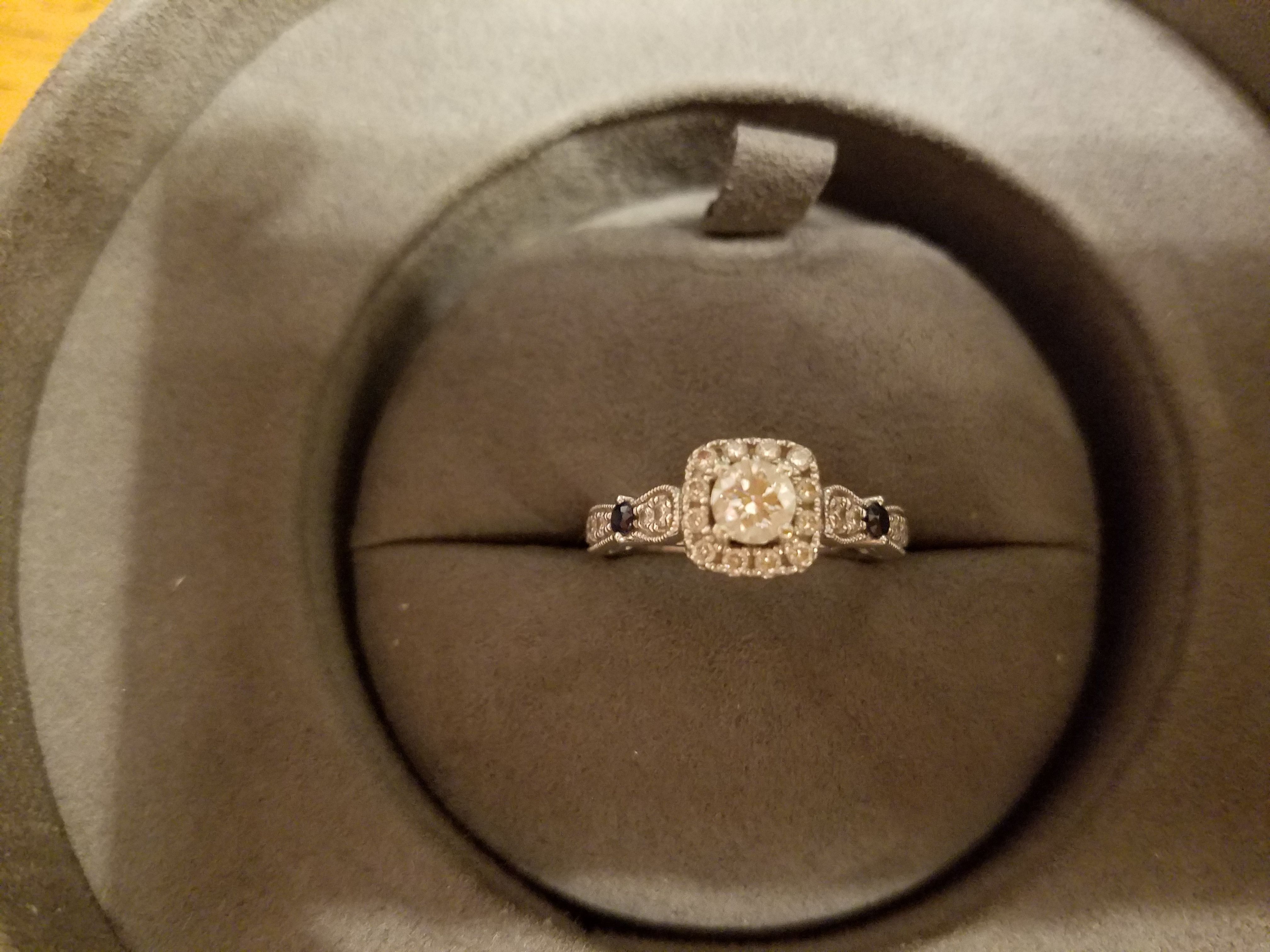 Size 7 14k White Gold Diamond And Sapphire Vera Wang Love Collection  Engagement Ring Within Newest Vera Wang Love Collection Diamond Anniversary Bands In White Gold (View 6 of 25)