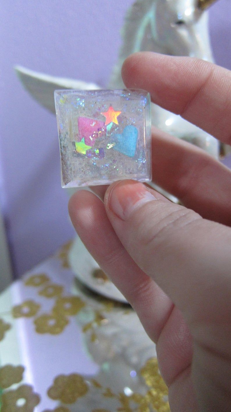 Sparkle Rainbow Gems Candy Hearts Holographic Star Glitter Epoxy Resin Ring  Kawaii Candy Jewelry Rainbow Gift Throughout Most Popular Sparkle & Hearts Rings (View 18 of 25)