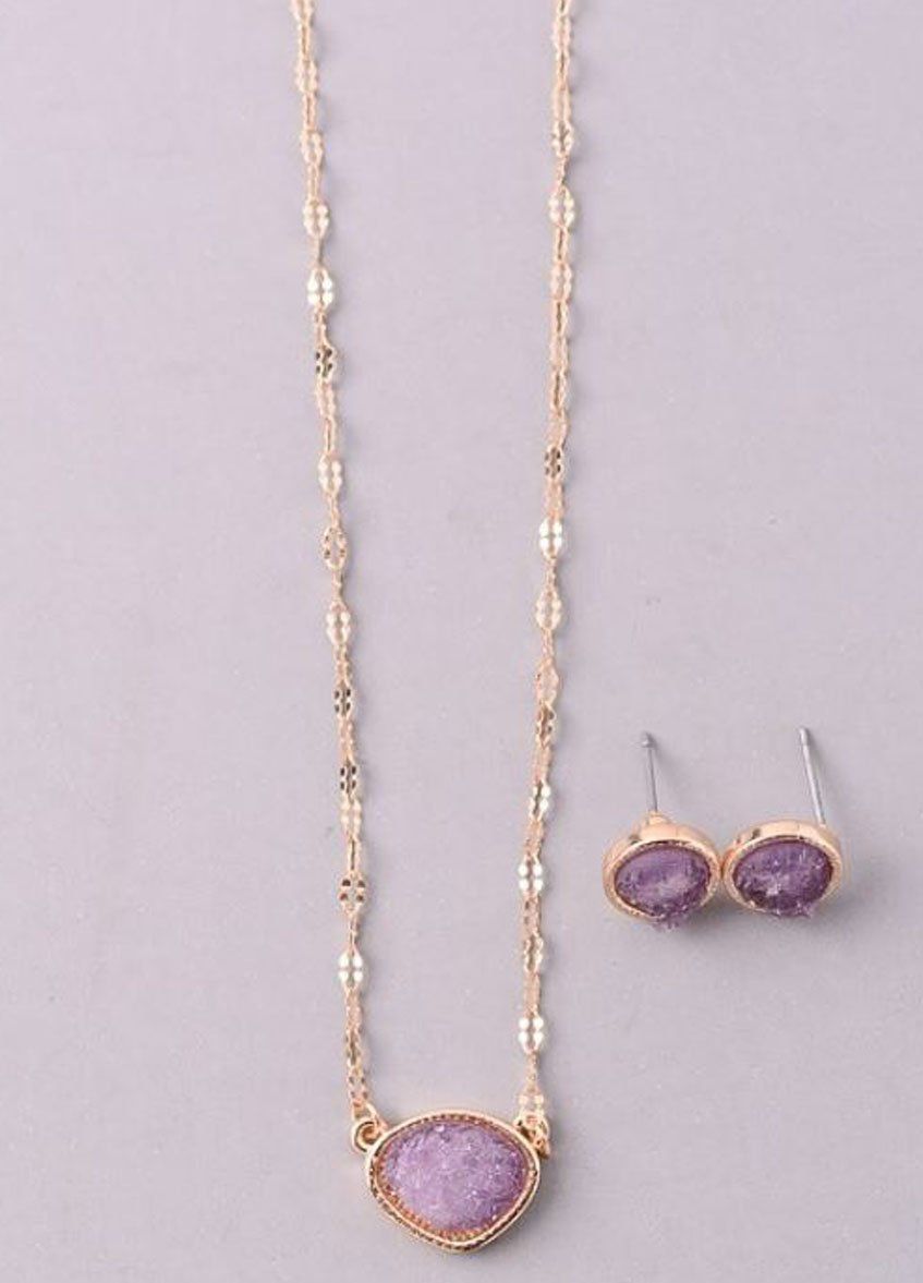 Sparkling Stone Pendant Necklace Set In Plum | Products In 2018 For Latest Sparkling Stones Pendant Necklaces (View 23 of 25)