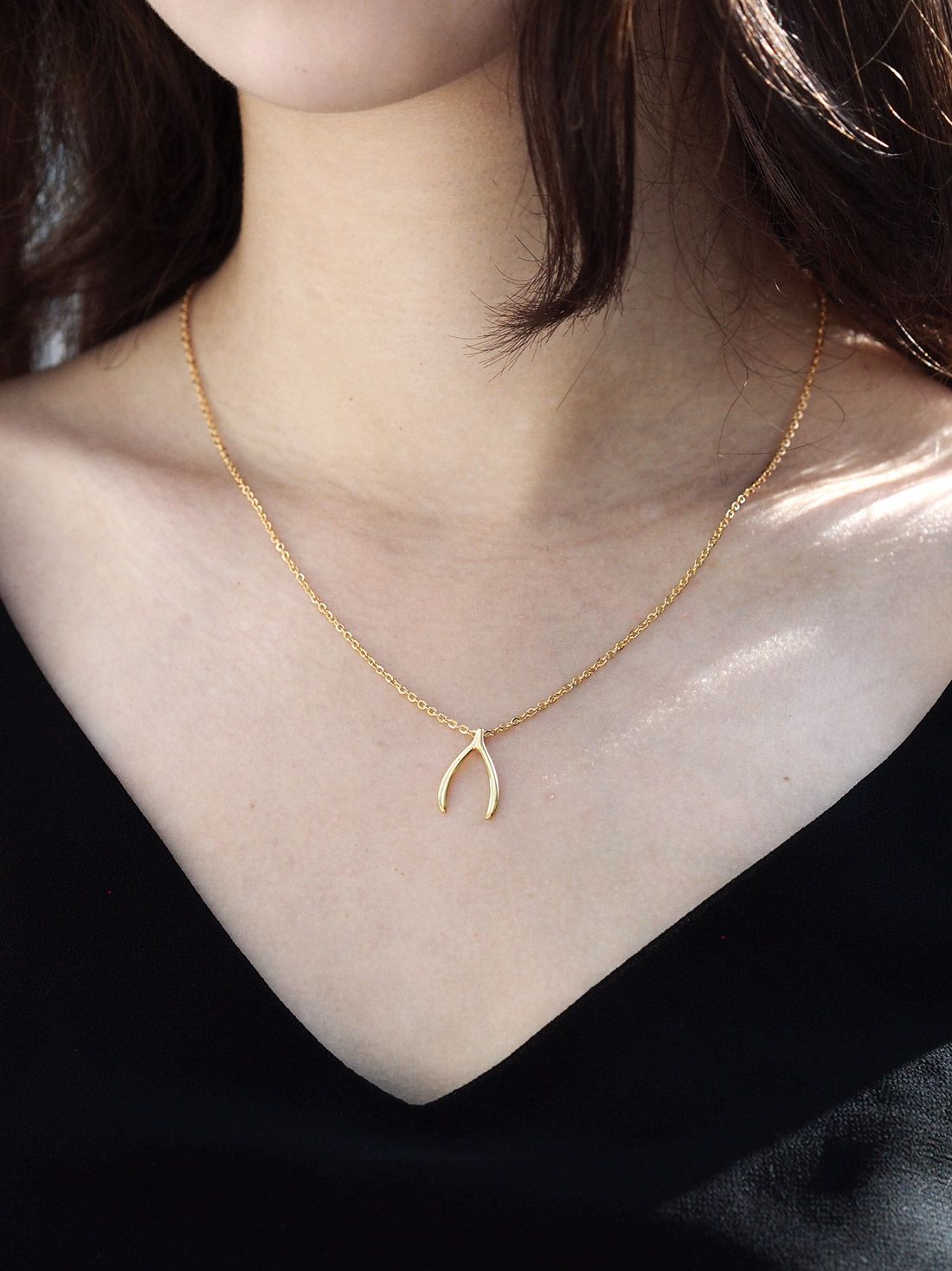 (stainless Steel) Lucky Wishbone Necklace In Gold With 2019 Sparkling Wishbone Necklaces (View 23 of 25)