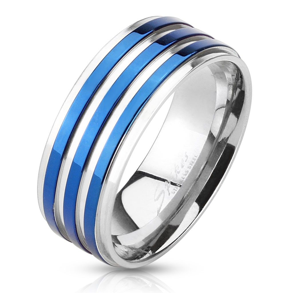 Steel Ring With Blue Stripes Pertaining To Best And Newest Blue Stripes Rings (View 1 of 25)