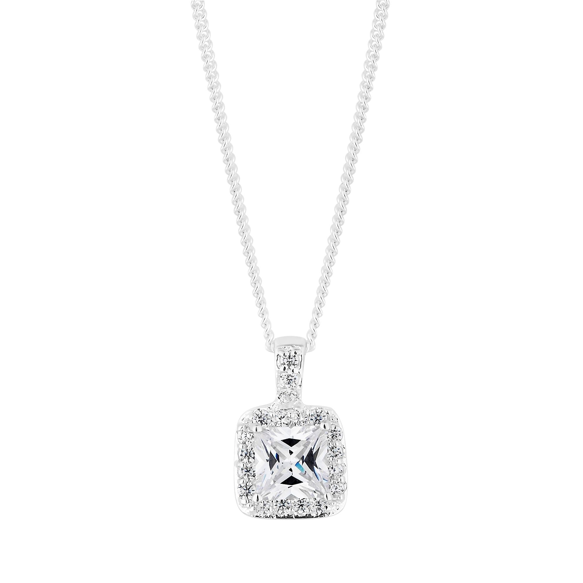 Sterling Silver 925 Cubic Zirconia Square Shaped Halo Pendant Necklace With Regard To Most Recently Released Sparkling Square Halo Pendant Necklaces (View 1 of 25)