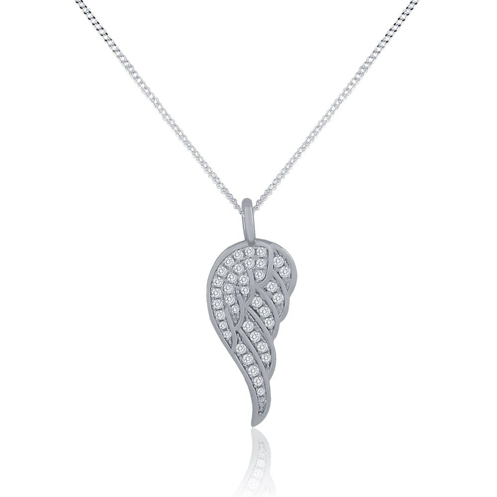 Sterling Silver Cubic Zirconia Angel Wing Pendant And Chain Within Recent Angel Wing Pendant Necklaces (View 23 of 25)