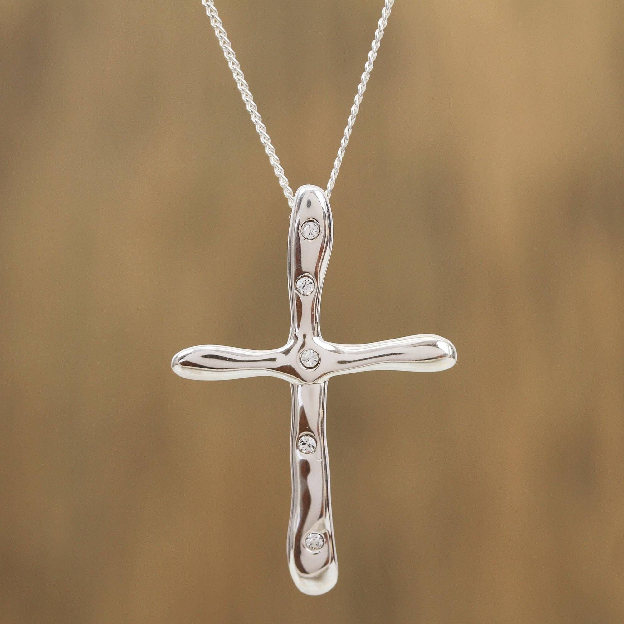 Sterling Silver Handcrafted Cross Necklace From Mexico, 'sparkling Path' With Regard To Most Up To Date Sparkling Cross Pendant Necklaces (Photo 25 of 25)