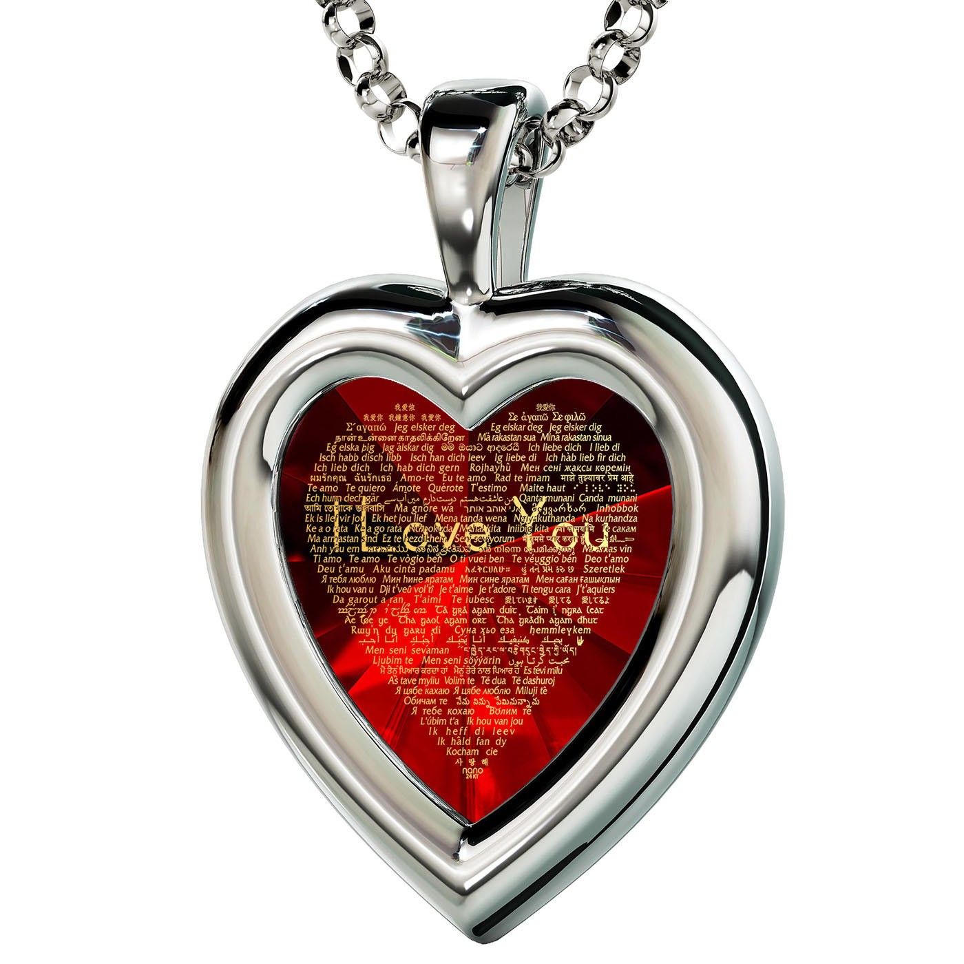 Sterling Silver Heart Necklace – "i Love You" In 120 Languages Regarding Most Recent Heart Fan Pendant Necklaces (View 23 of 25)