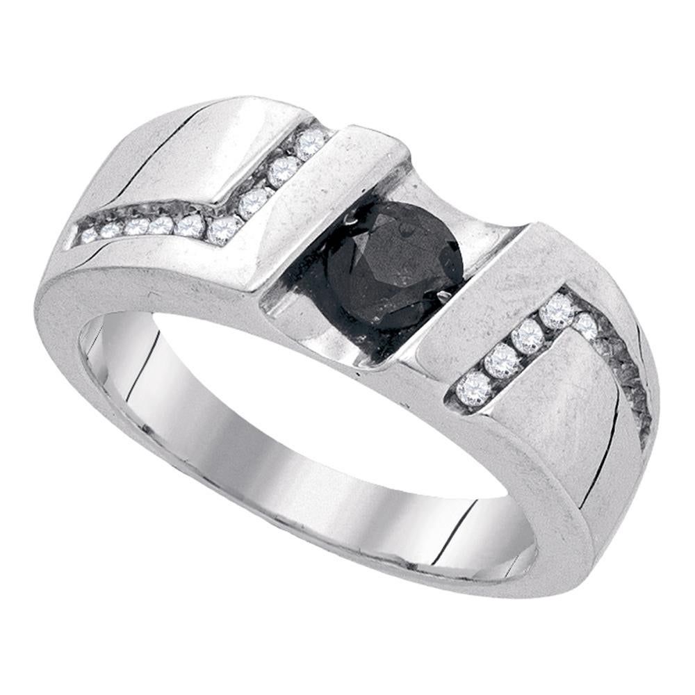 Sterling Silver Mens Round Black Color Enhanced Diamond Solitaire Wedding  Band Ring  (View 22 of 25)