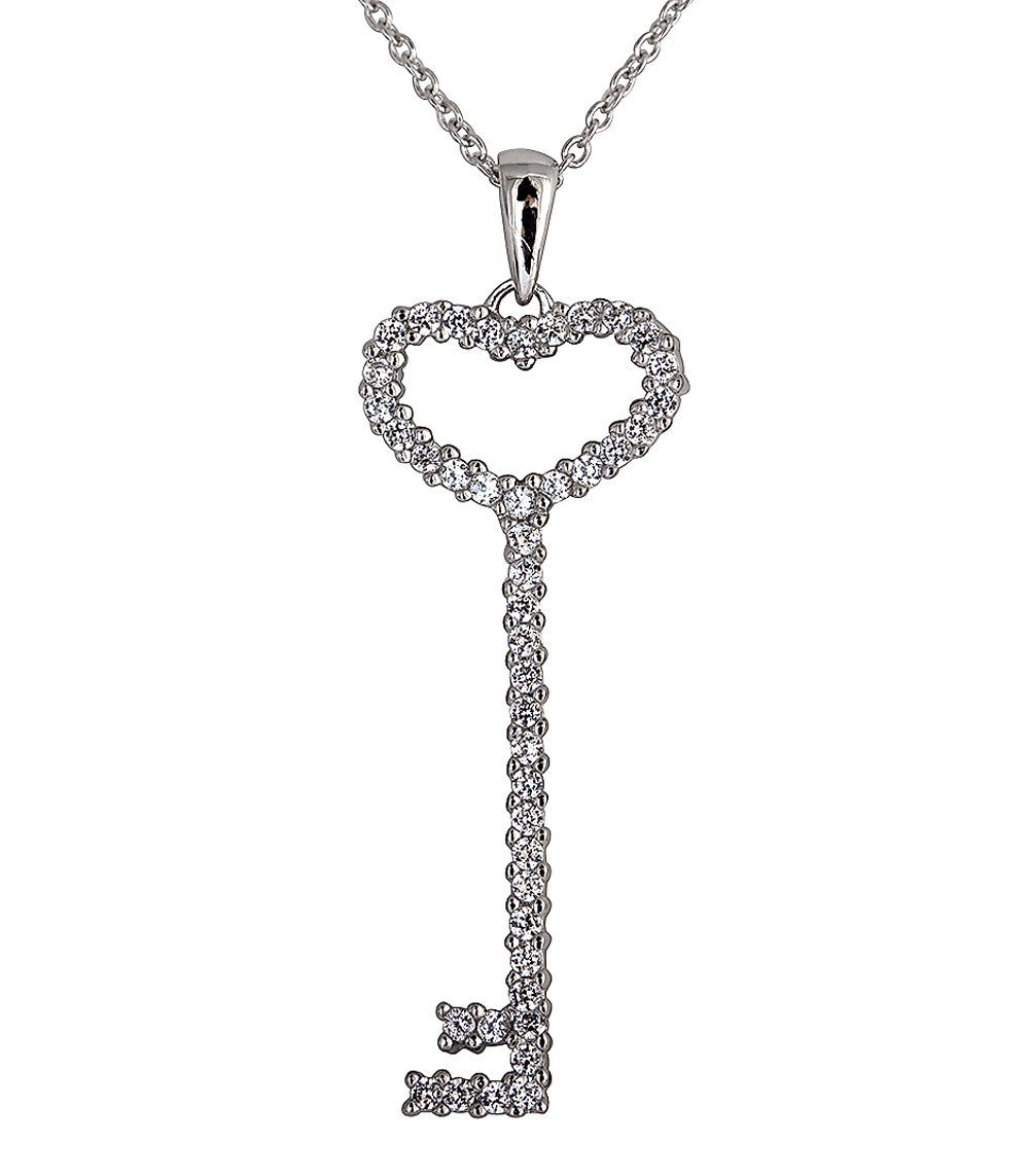 "sterling Silver Thin Pave Heart Key Necklace" With Regard To Most Up To Date Regal Key Pendant Necklaces (View 23 of 25)