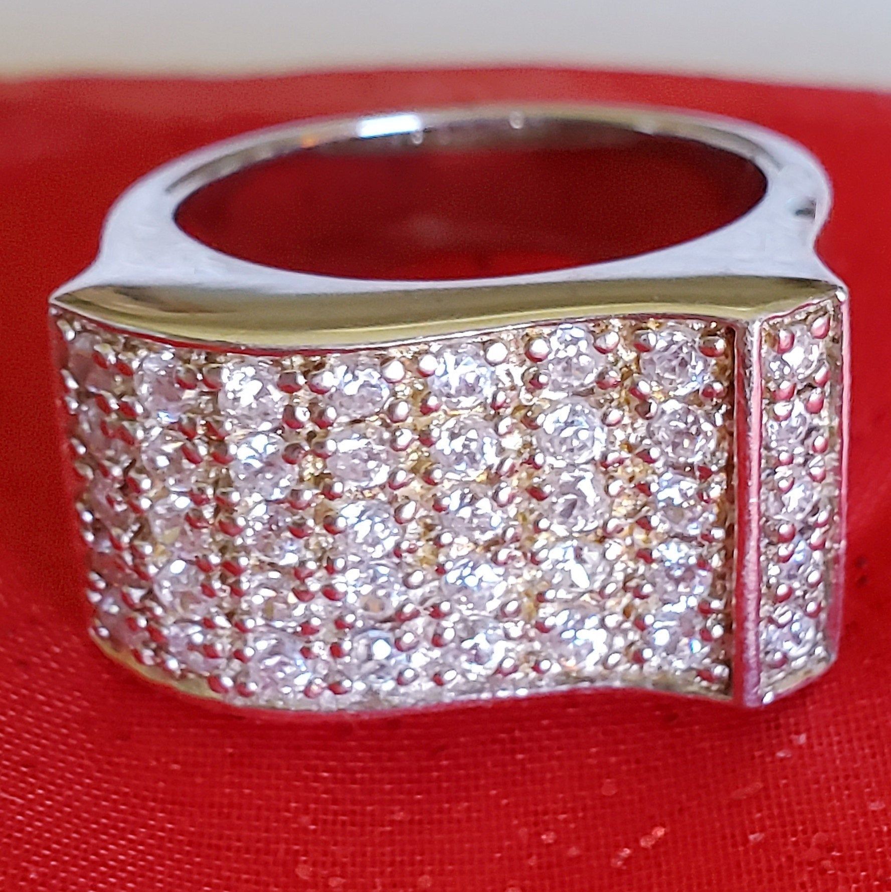Sterling Silver Wide Band With Wave Pattern And Sparkling Czs (st – 2545) Inside 2017 Sparkling Pattern Rings (View 23 of 25)