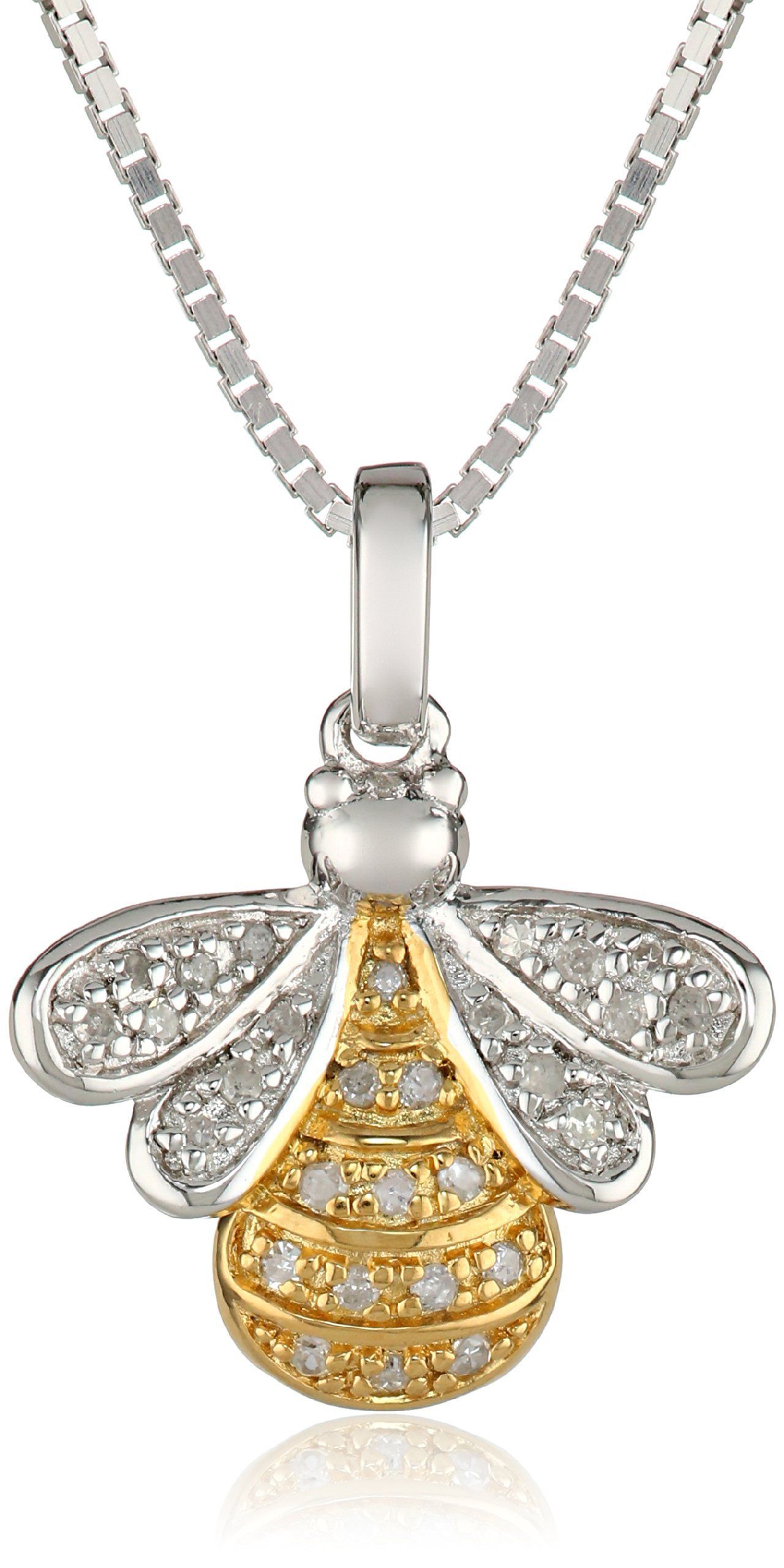 Sterling Silver With Yellow Gold Plated 1/10cttw Diamond Honey Bee For 2019 Bee Locket Element Necklaces (View 9 of 25)