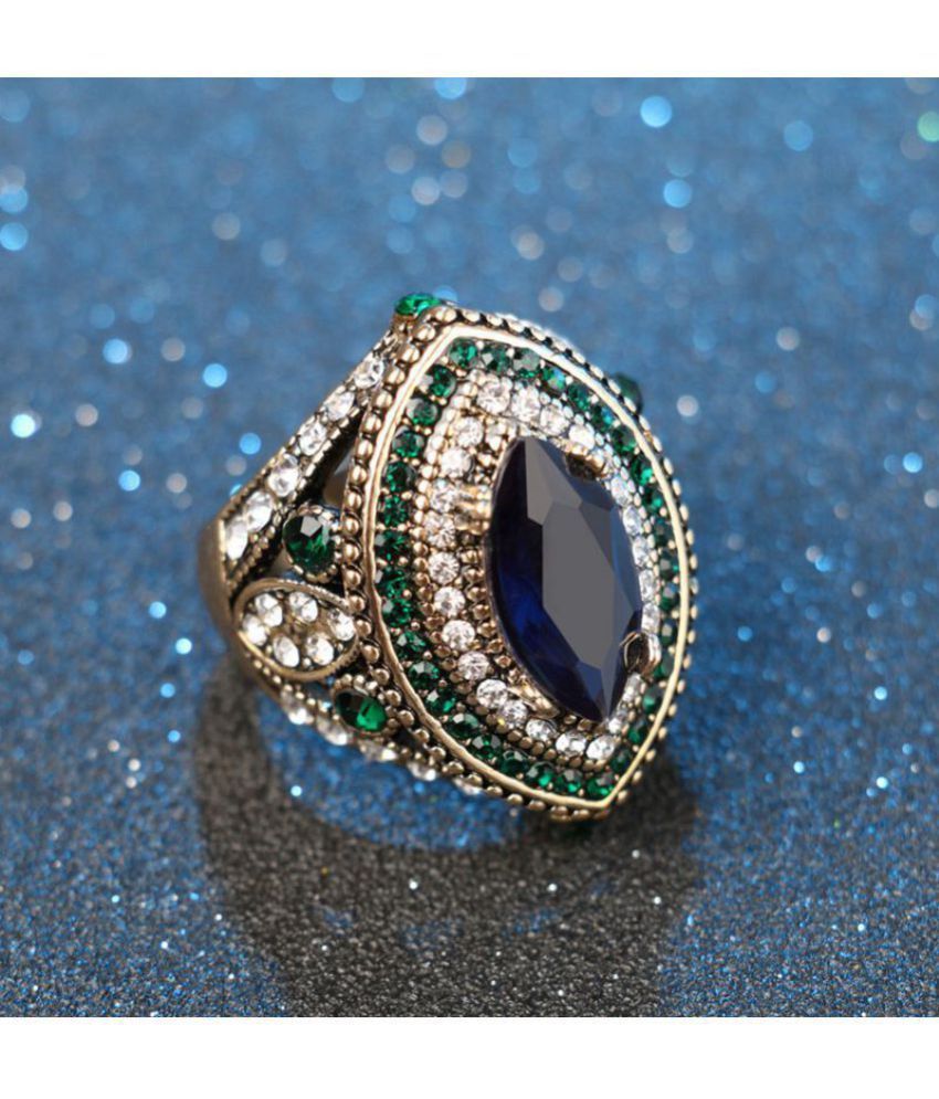 Stripes Presents Party Wear Vintage Finger Ring For Girl / Women And Blue  Colour With Unique Green And White American Diamond Cz Stone With Emeralds Pertaining To Most Recently Released Blue Stripes &amp; Stones Rings (View 13 of 25)