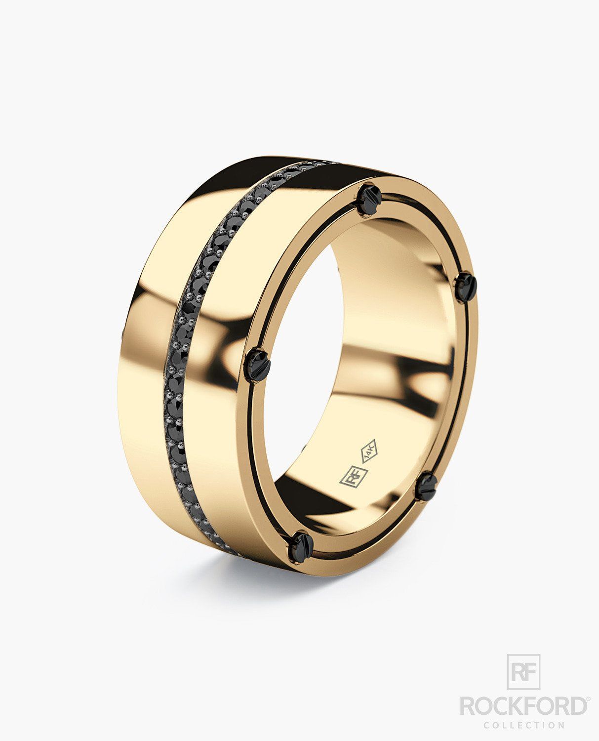 Stylish Men Gold Wedding Band B R I G With Diamond Rockford Within Recent Diamond Slant Anniversary Bands In Gold (View 22 of 25)