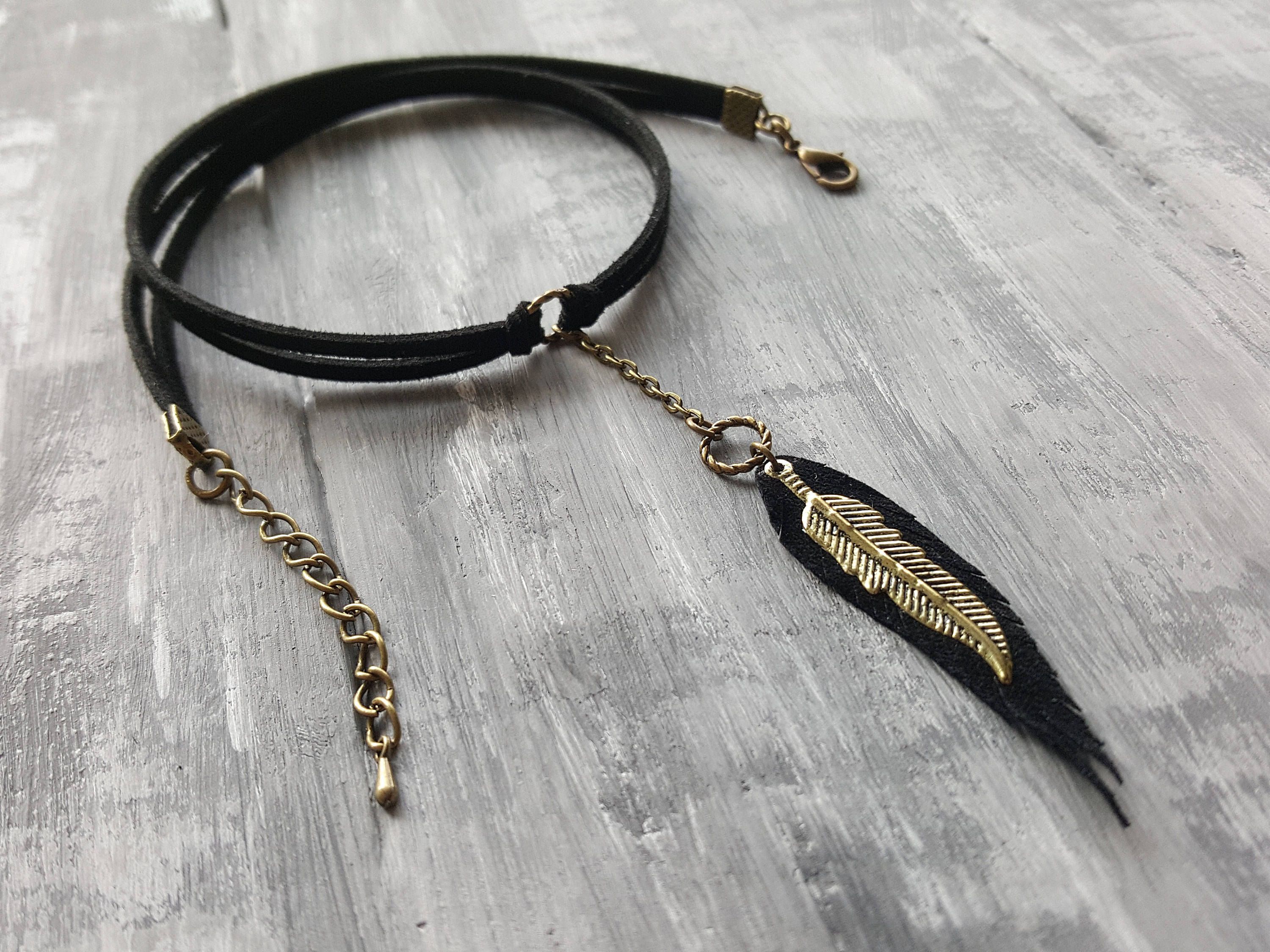 Suede Choker. Bohemian Feather Necklace. Boho Choker Necklace (View 13 of 25)