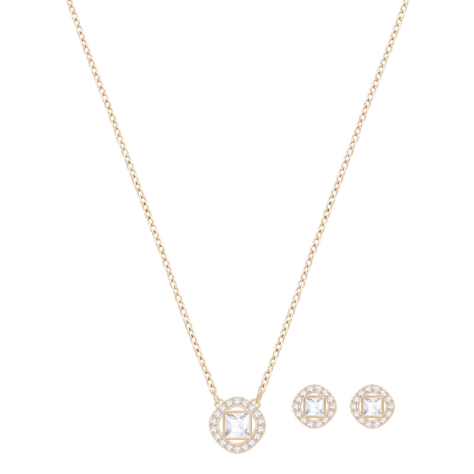 Swarovski Angelic Square Rose Gold Plated Set Regarding Current Square Sparkle Halo Necklaces (View 13 of 25)