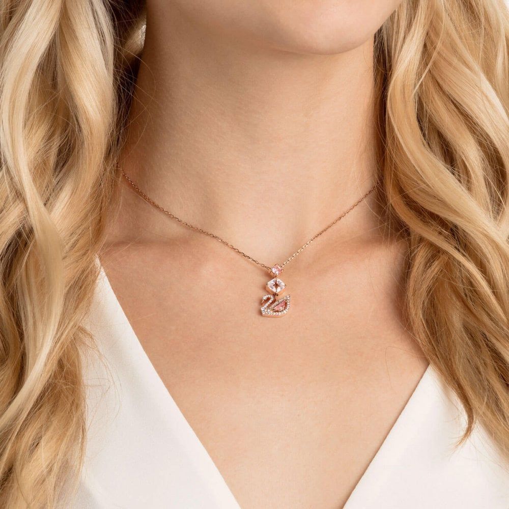 Swarovski Dazzling Swan Rose Gold With Pink & White Crystal Necklace 5473024 Regarding Most Recently Released Dazzling Locket Pendant Necklaces (View 24 of 25)