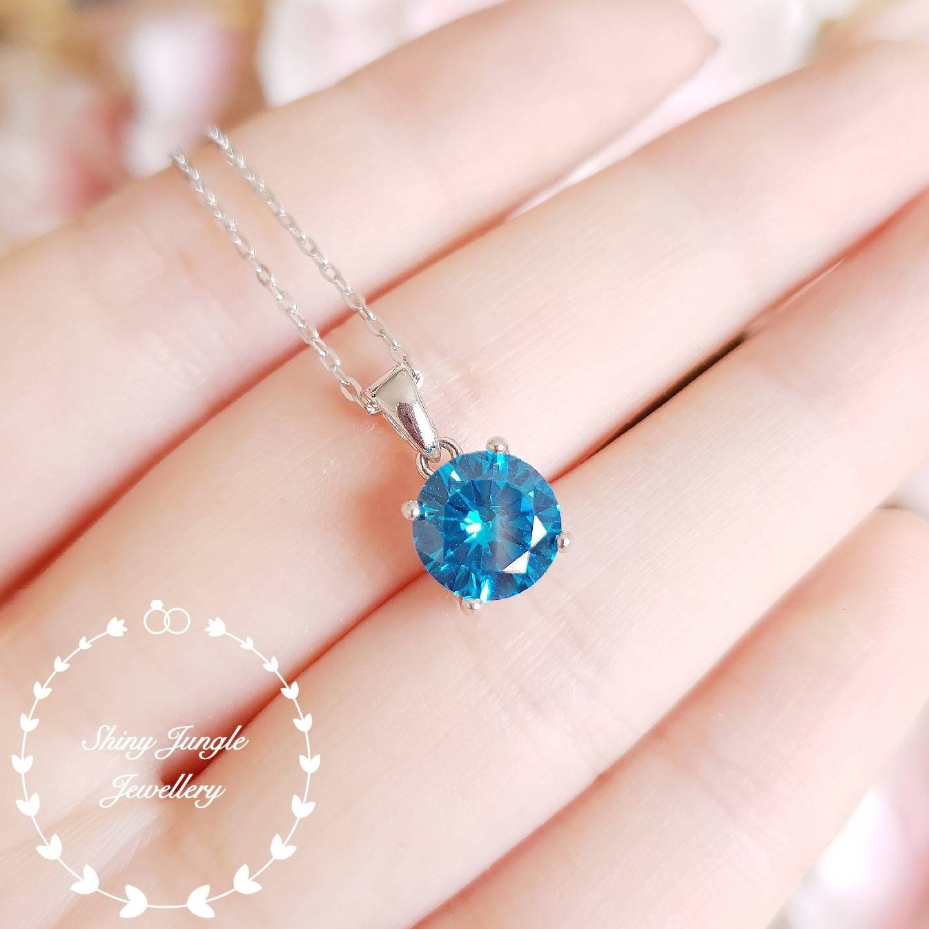 Swiss Blue Topaz Pendant, 2 Carats Round Cut Blue Topaz Necklace Pertaining To 2020 London Blue December Birthstone Locket Element Necklaces (View 9 of 25)