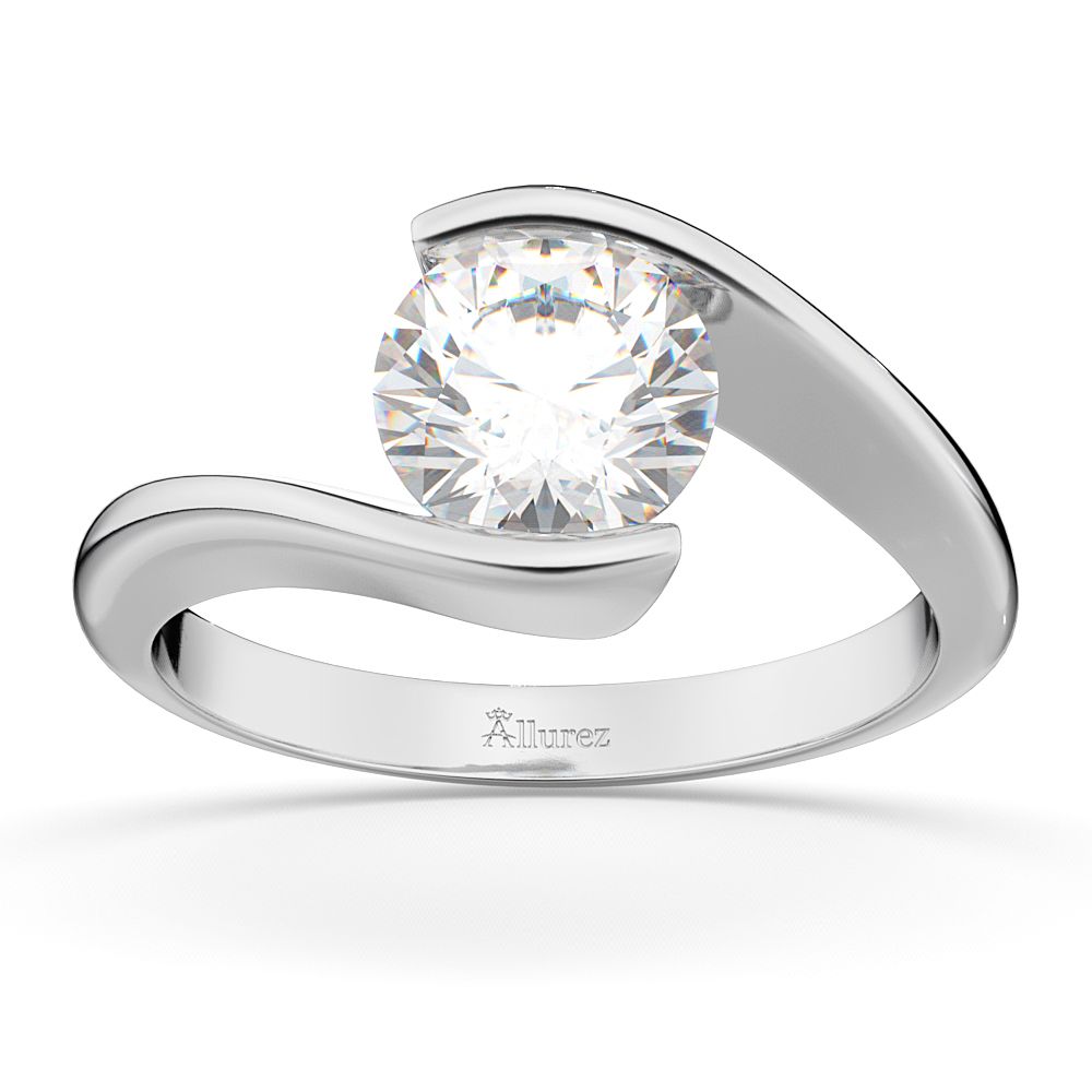 Tension Set Swirl Solitaire Engagement Ring Setting 14k White Gold With Current Diamond Swirl Anniversary Bands In White Gold (View 14 of 25)