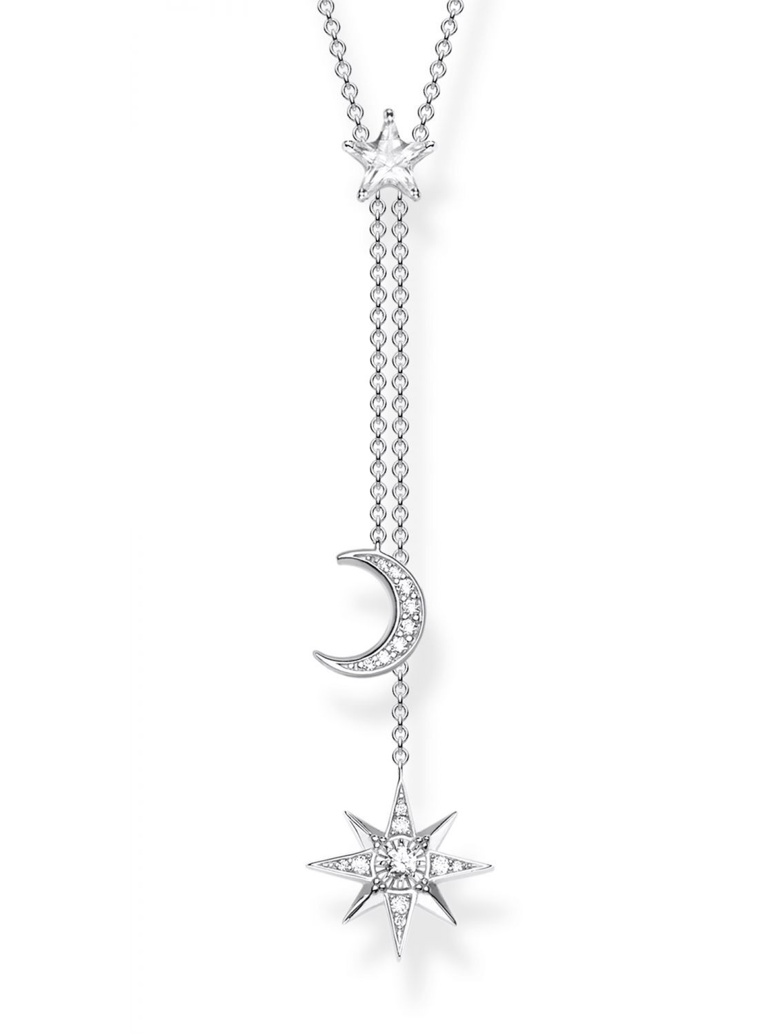 Thomas Sabo Ke1900 051 14 L45v Women's Necklace Star & Moon Silver Pertaining To Most Recently Released Sparkling Dragonfly Y  Necklaces (View 17 of 25)