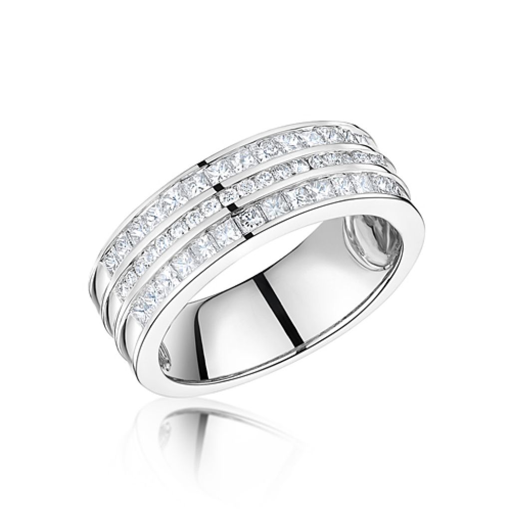 Three Channel Princess Cut And Round Diamond Set Semi Eternity Ring With Regard To Latest Princess Cut And Round Diamond Three Row Anniversary Bands In White Gold (View 8 of 25)