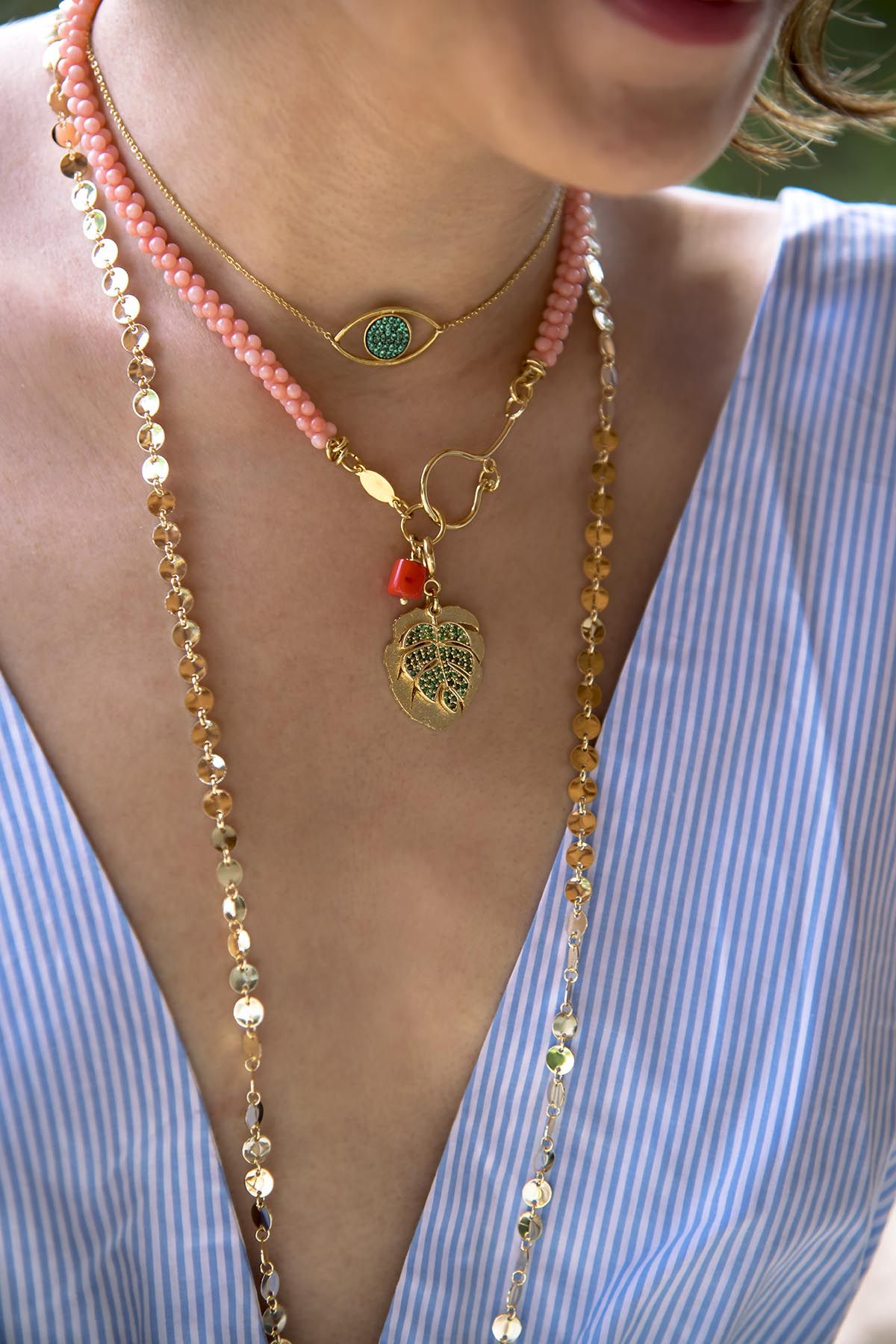 Tropic – Palm Leaf Pendant Necklace – Coral Nugget Beaded Necklace | App With 2020 Tropical Palm Pendant Necklaces (View 19 of 25)