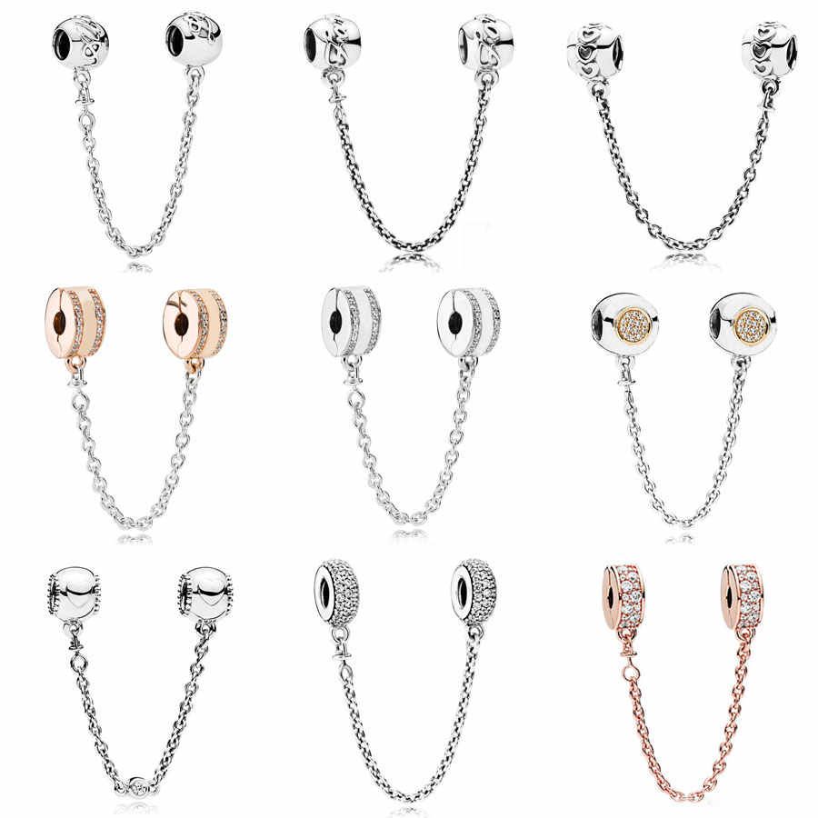Two Tone Signature Embossed Hearts Pave Inspiration Safety Chain Bead Fit  Pandora Bracelet 925 Sterling Silver Charm Jewelry Intended For 2019 Pandora Logo Pavé Pendant Necklaces (View 7 of 25)