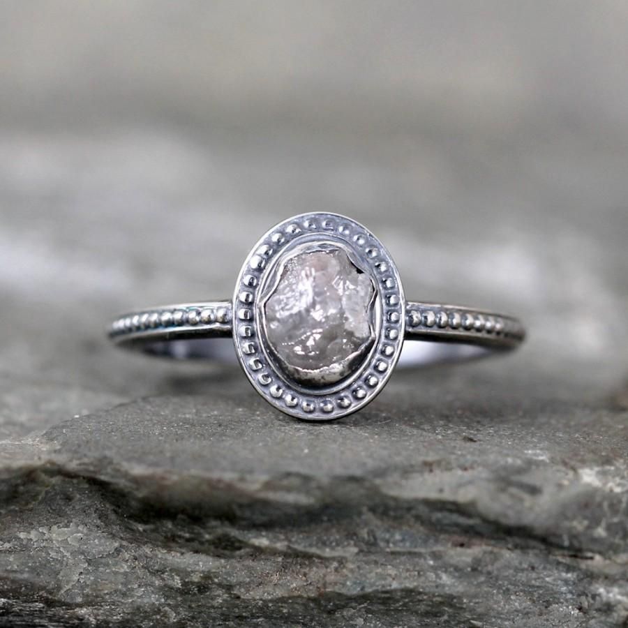 Uncut Diamond Ring – Raw Rough Diamond Engagement Rings Inside Latest Diamond Vintage Style Anniversary Bands In Sterling Silver (View 14 of 25)