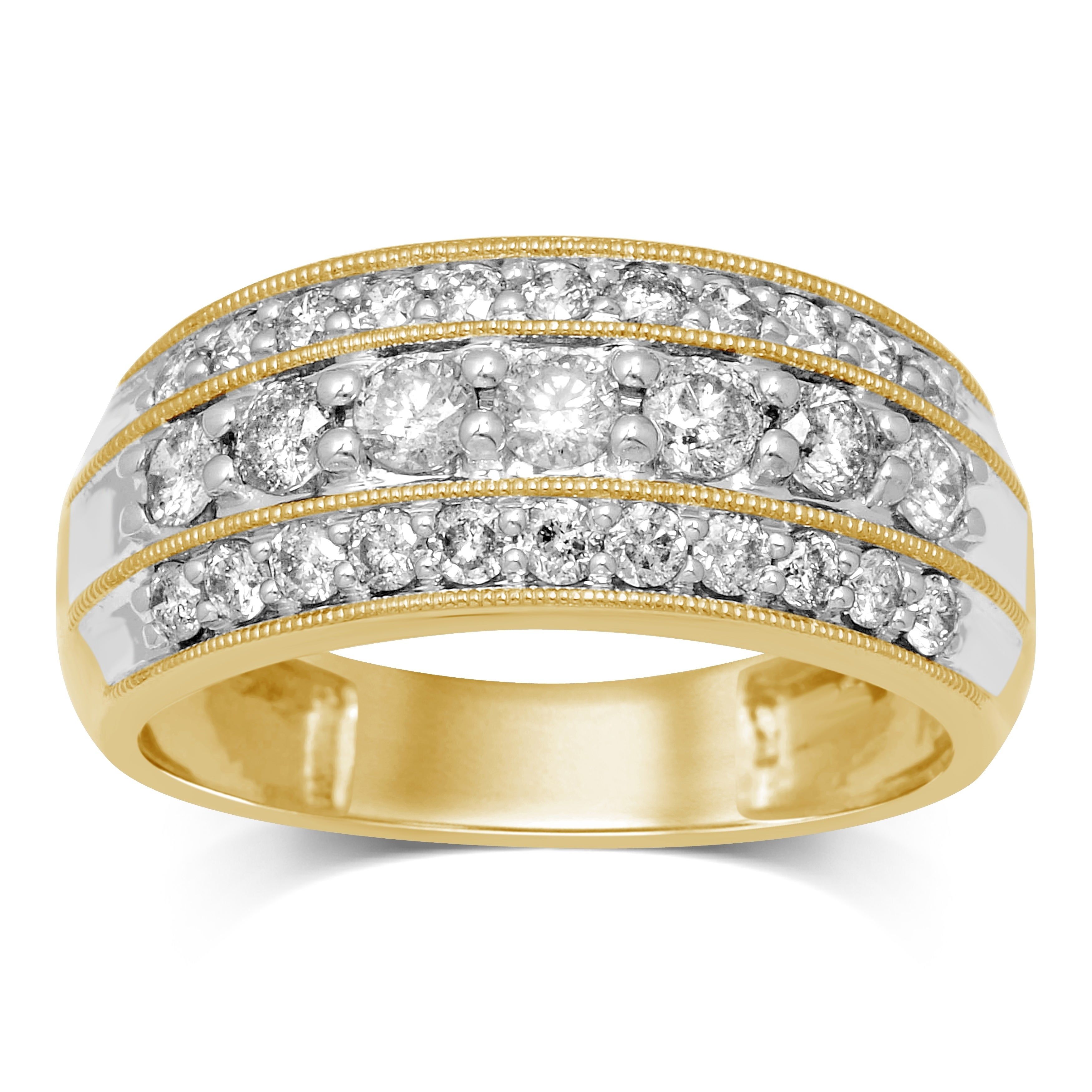 Unending Love 10k Yellow Gold 1 Cttw White Diamond Three Row Anniversary  Band Inside Most Recently Released Diamond Three Row Anniversary Bands In White Gold (View 18 of 25)