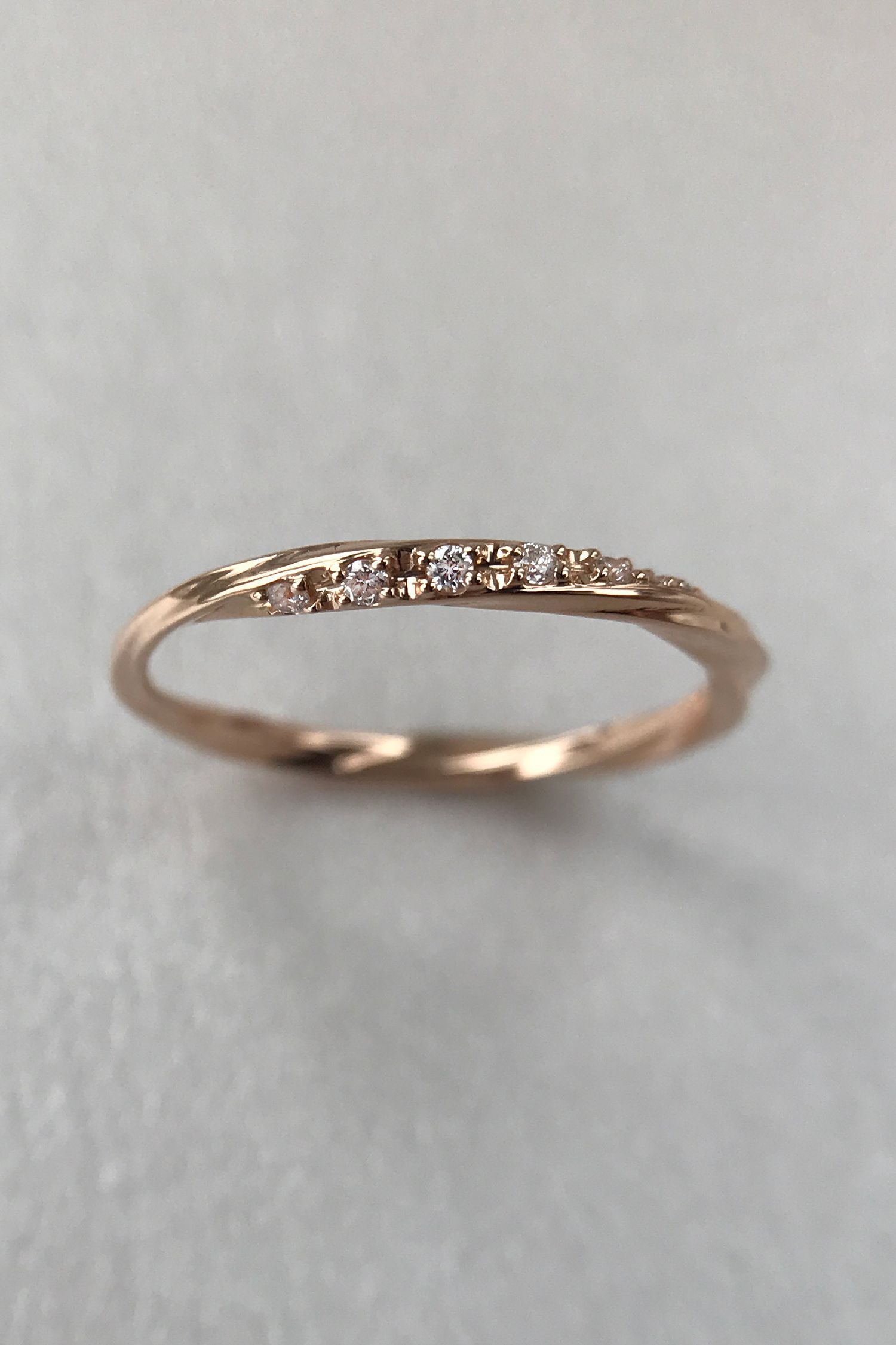Unique Diamond Eternity Curved Wedding Band, Dainty 14k Regarding Best And Newest Enhanced Cognac Diamond Vintage Style Anniversary Bands In Rose Gold (View 16 of 25)