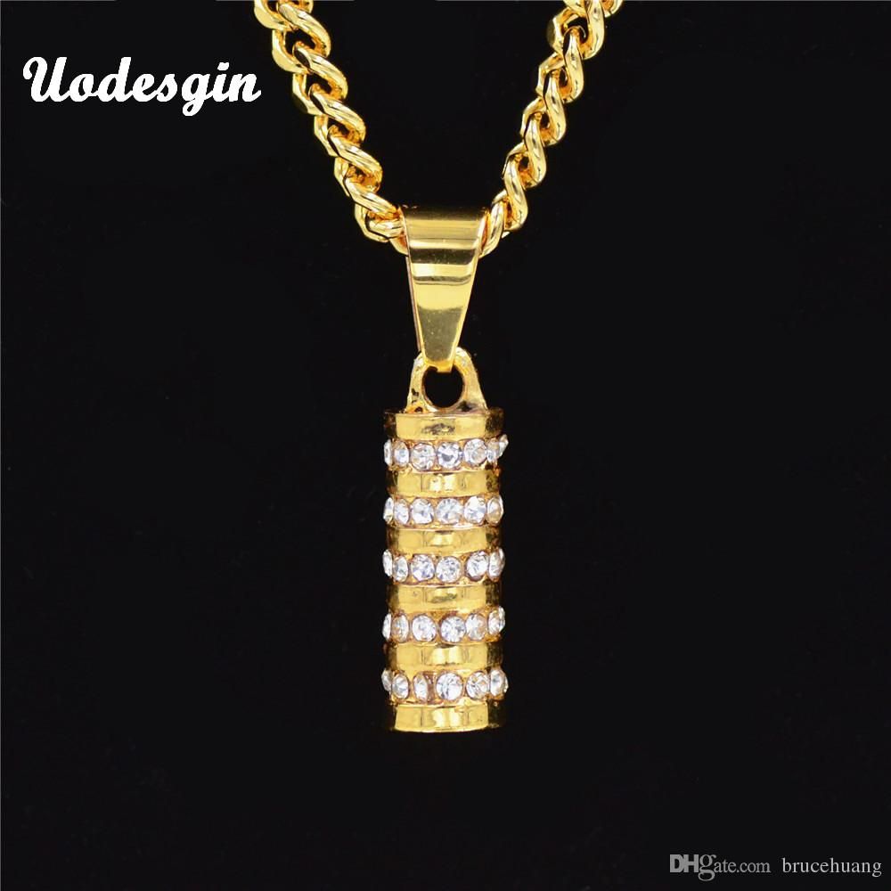 Uodesign Golden Bling Sparkling Pillars Short Pendants Necklaces Men Women  Charm Hip Hop Cylinder Chains Rapper Jewelry Gifts With 2020 Sparkling Pattern Necklaces (View 19 of 25)