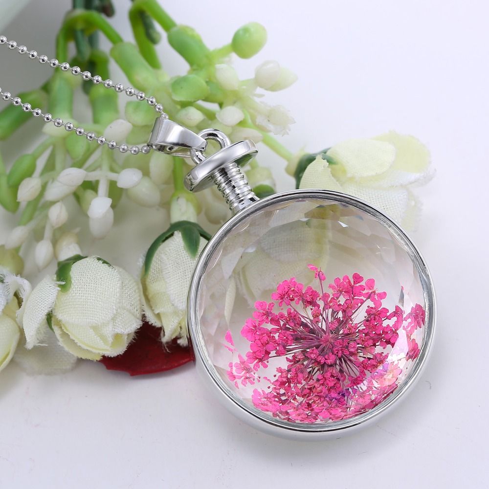Us $1.32 |natural Real Pink Decorative Dried Flower Necklace Pendant Dry  Cherry Blossoms Plants Jewelry Heart Glass Drop Shipping In Pendant  Necklaces Pertaining To Latest Pink Cherry Blossom Flower Locket Element Necklaces (Photo 25 of 25)