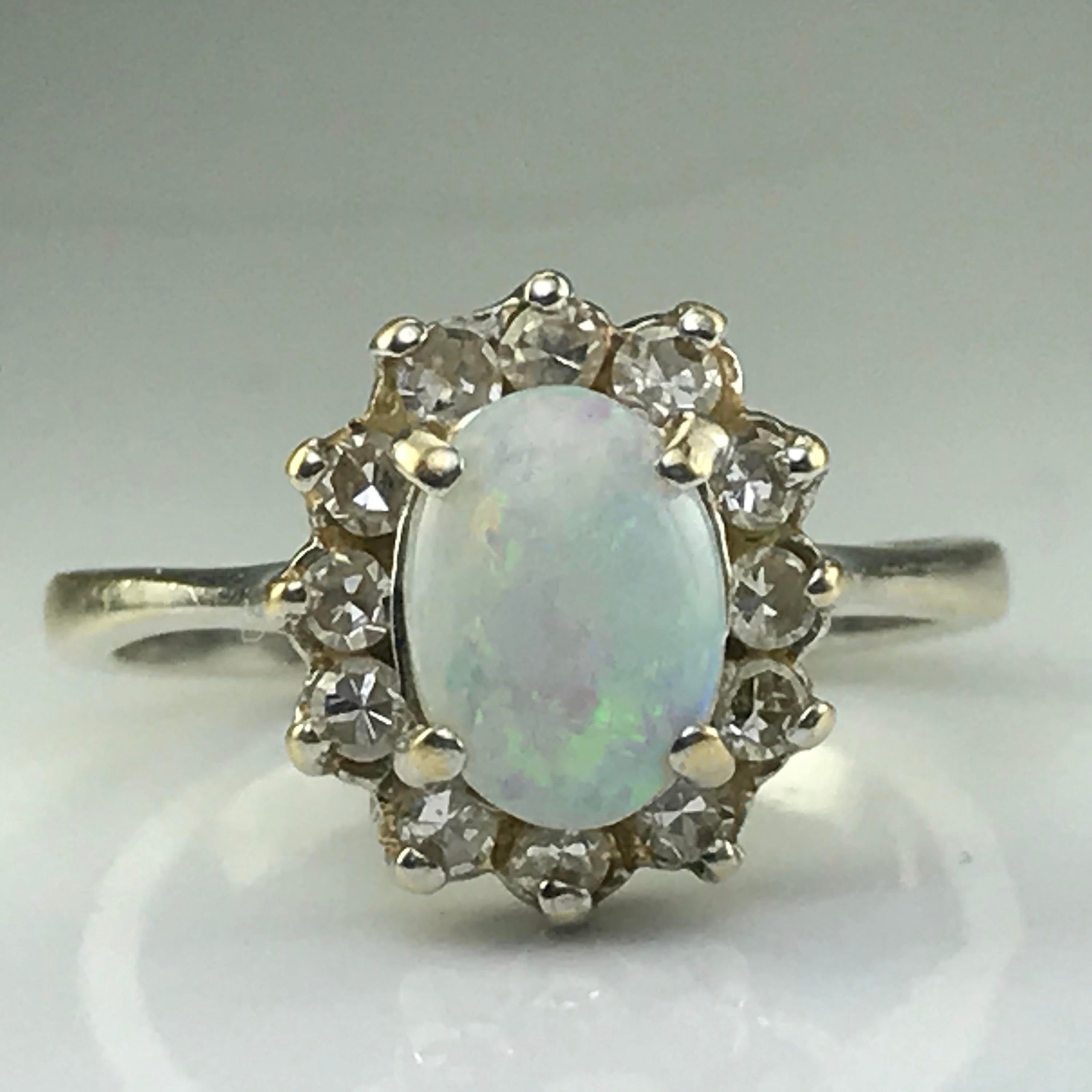 Vintage Opal Engagement Ring. Diamond Halo Ring (View 24 of 25)