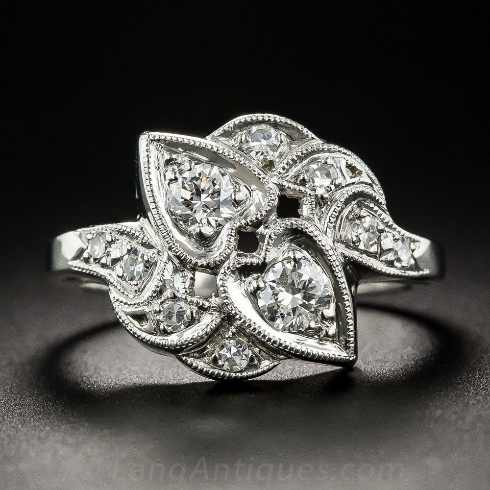 Vintage Platinum Diamond Double Heart Ring Regarding 2018 Sparkle &amp; Hearts Rings (View 24 of 25)