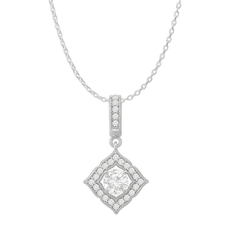 White Cubic Zirconia Halo Square Pendant 14k Gold Necklace 71% Off Retail Inside Most Popular Sparkling Square Halo Pendant Necklaces (View 4 of 25)