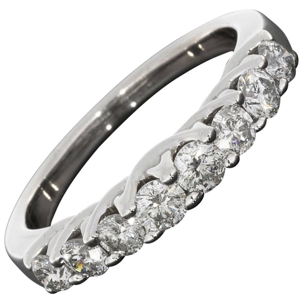 White Gold 8 Round Diamond Woven Shared Prong Wedding Band Anniversary Ring Within Current Baguette And Round Diamond Weaved Anniversary Rings In White Gold (View 24 of 25)