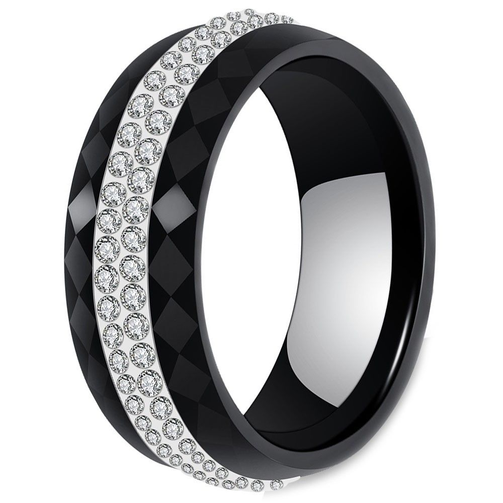 Women's Multifaceted Black Ceramic With Cubic Zirconia Inlay Center Band  Ring Pertaining To Most Recently Released Multifaceted Rings (View 16 of 25)