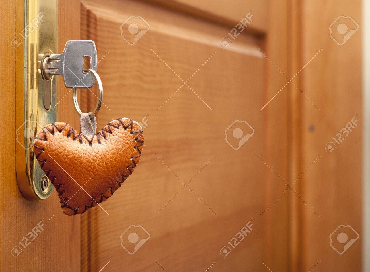 Wooden Door Lock With A Heart Shaped Key Ring Regarding Newest Heart Shaped Padlock Rings (View 20 of 25)
