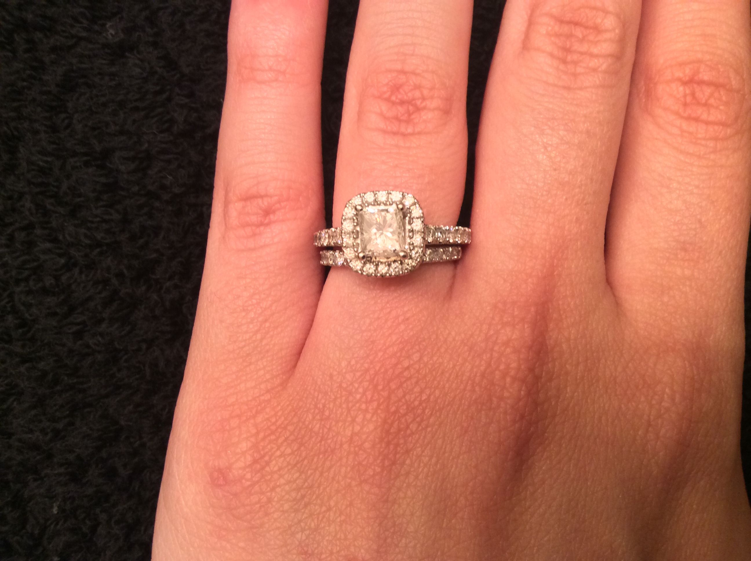 Zales Princess Cut Diamond Engagement Ring + Wedding Band Matching Set Regarding Newest Ladies Princess Cut Diamond Seven Stone Anniversary Bands In White Gold (Photo 25 of 25)