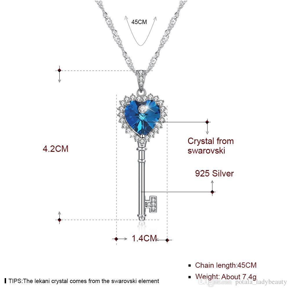 Zircon Pendant Necklaces Blue And Purple Crystal From Swarovski Elements  Shining Love Key S925 Sterling Silver Necklace Prom Gifts Potala276 With Regard To Newest Twinkling Christmas Tree Locket Element Necklaces (View 13 of 25)