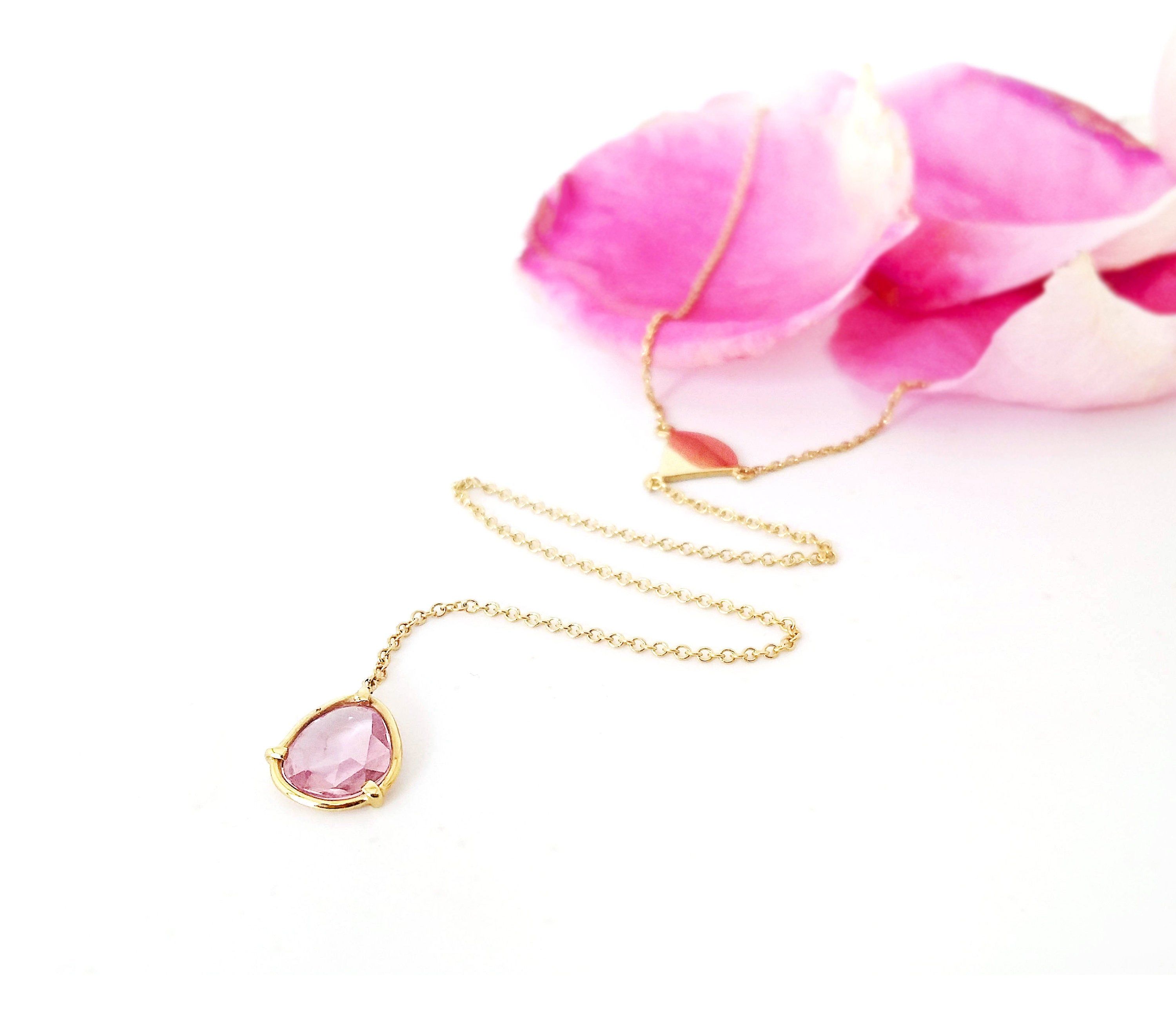 14k Solid Gold Y Necklace, Pink Sapphire Necklace, 14k Gold Lariat  Necklace, Dainty Y Necklace, Simple Lariat Necklace, Gift For Girlfriend Intended For Newest Lariat Pink Sapphire And Diamond Necklaces (View 19 of 25)