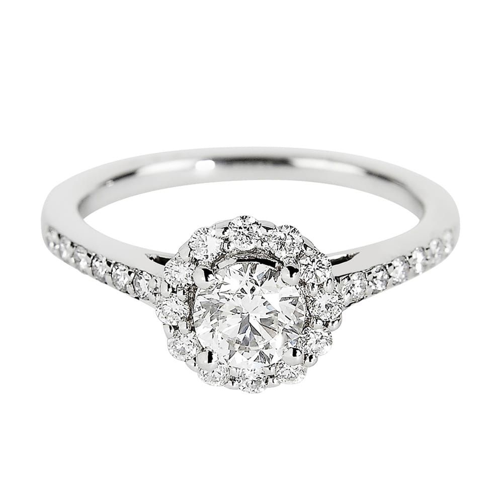 18ct White Gold Round Brilliant Cut Diamond Halo Engagement Ring In Round Brilliant Diamond Engagement Rings (View 12 of 25)