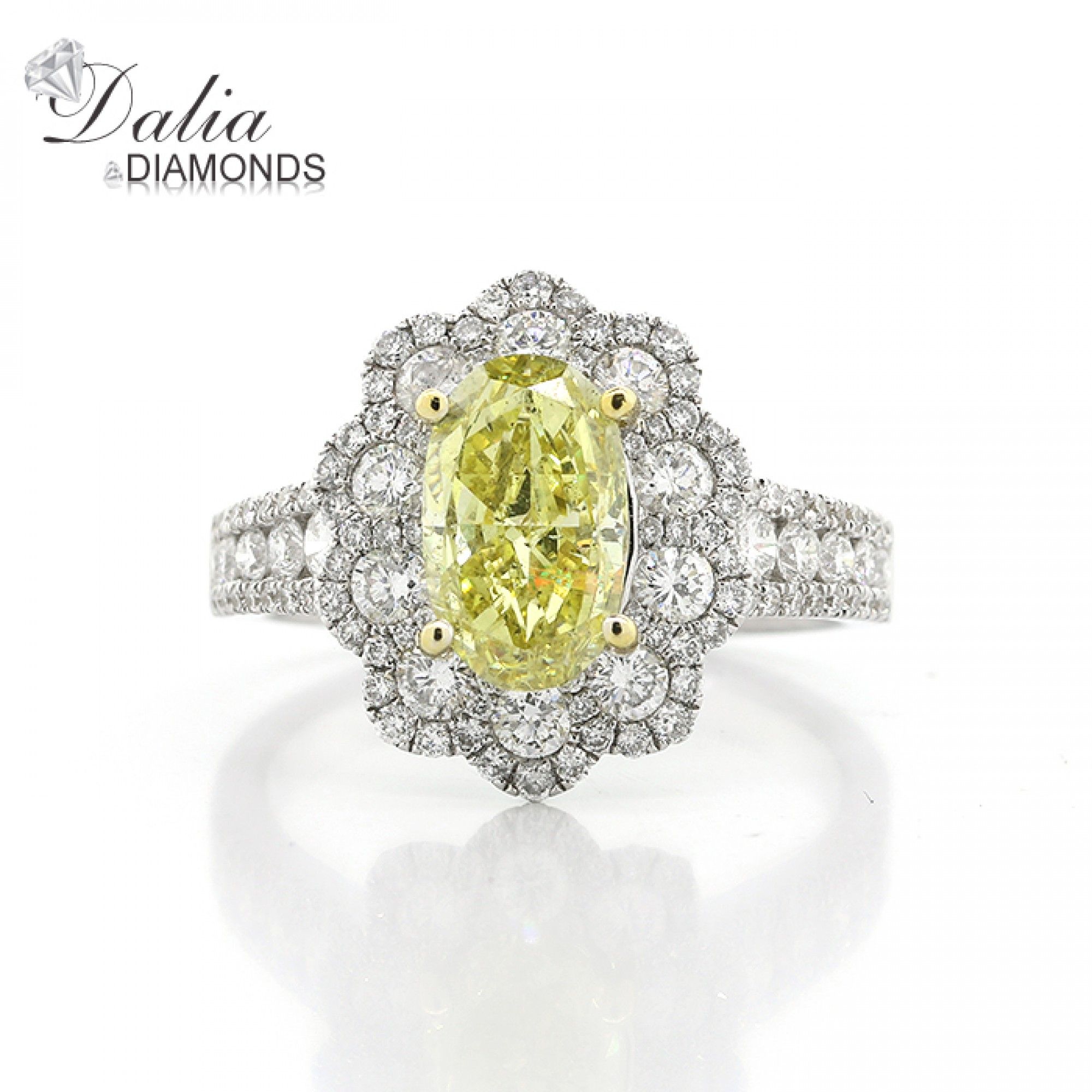 3.32 Cts Oval Cut Yellow Diamond Ring With Flower Shape Halo For Oval Shaped Yellow Diamond Rings (Photo 25 of 25)