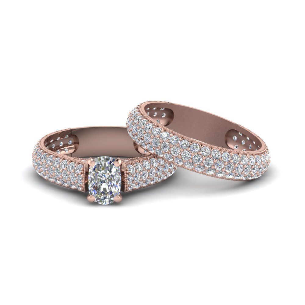 3 Carat Cushion Cut Diamond Wedding Ring Sets For Cushion Cut Diamond Micropavé Engagement Rings (View 24 of 25)