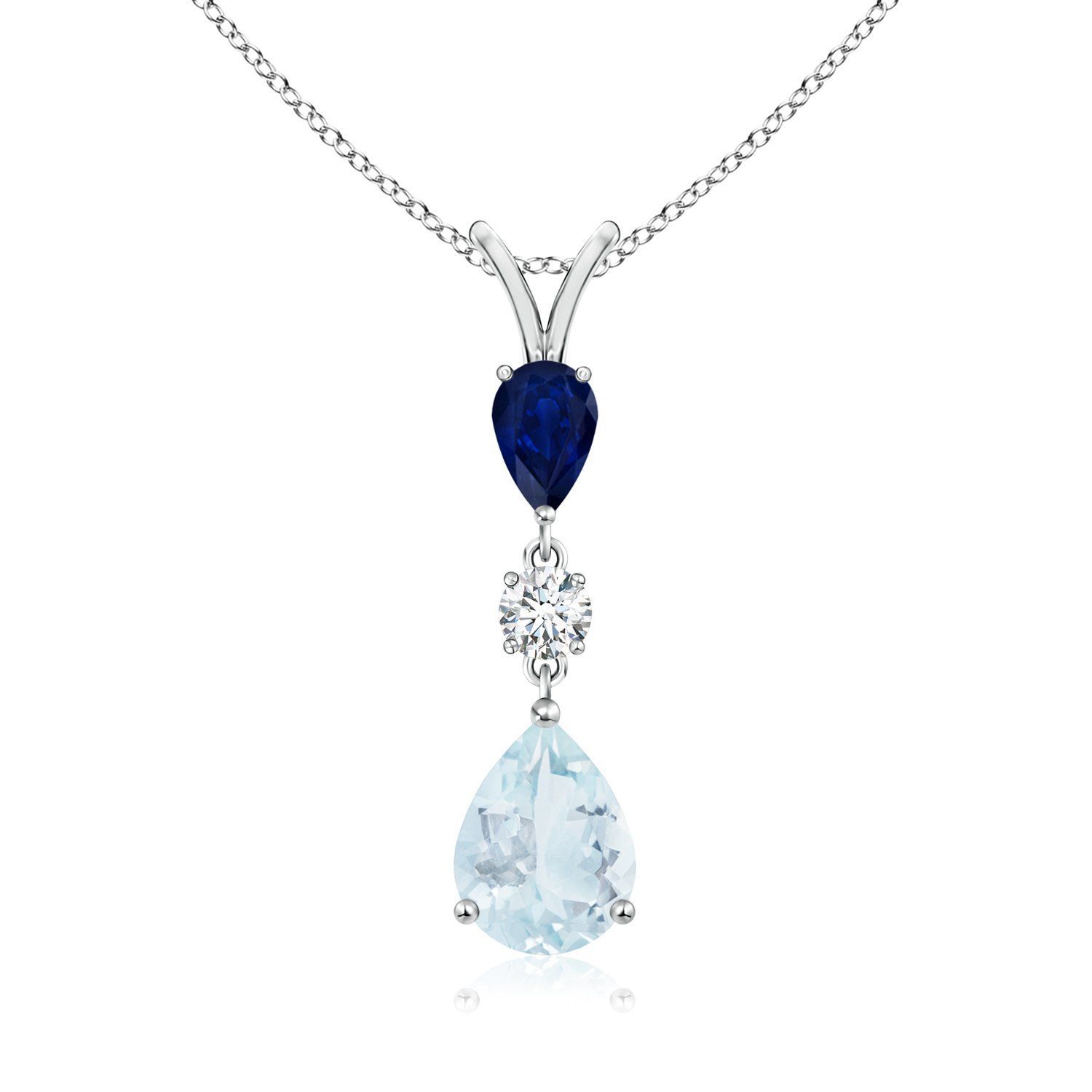 3 Stone Sapphire, Diamond And March Birthstone Aquamarine Pertaining To Newest Sapphire, Aquamarine And Diamond Necklaces (View 11 of 25)