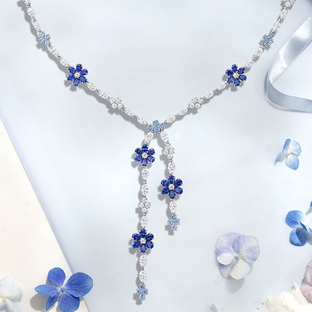 A Delicate Forget Me Not Lariat Sapphire And #diamond In 2020 Lariat Pink Sapphire And Diamond Necklaces (View 5 of 25)