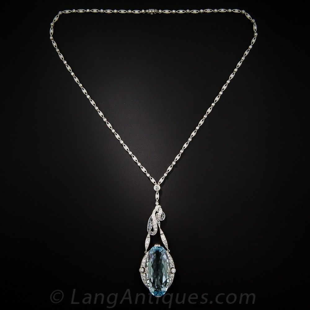 Art Deco Aquamarine, Platinum And Diamond Sautoir Pertaining To Most Recently Released Diamond Sautoir Necklaces In Platinum (View 10 of 25)