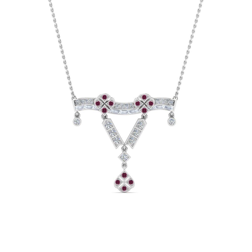 Art Deco Diamond Necklace Pendant Pertaining To Latest Lariat Pink Sapphire And Diamond Necklaces (View 18 of 25)