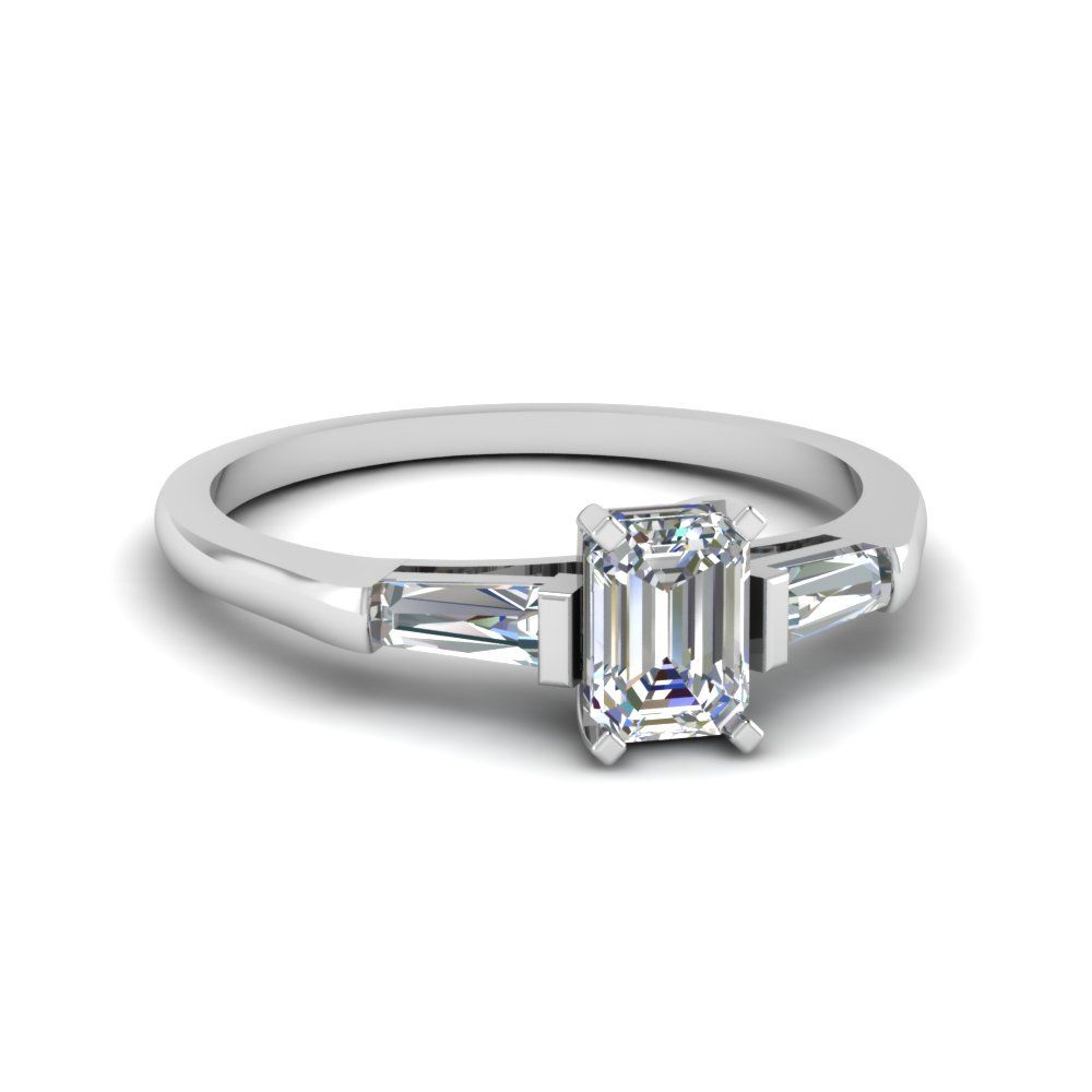 Baguette And Emerald Cut 3 Stone Ring With Regard To Emerald Cut Engagement Rings With Tapered Baguette Side Stones (View 3 of 25)